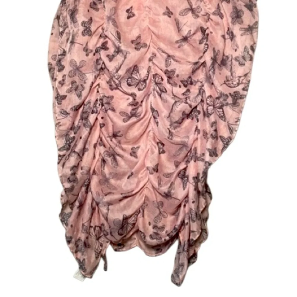 BUTTERFLY SCARF | Womens Pale Pink Butterfly Print Triple Elastic Ruffle Scarf